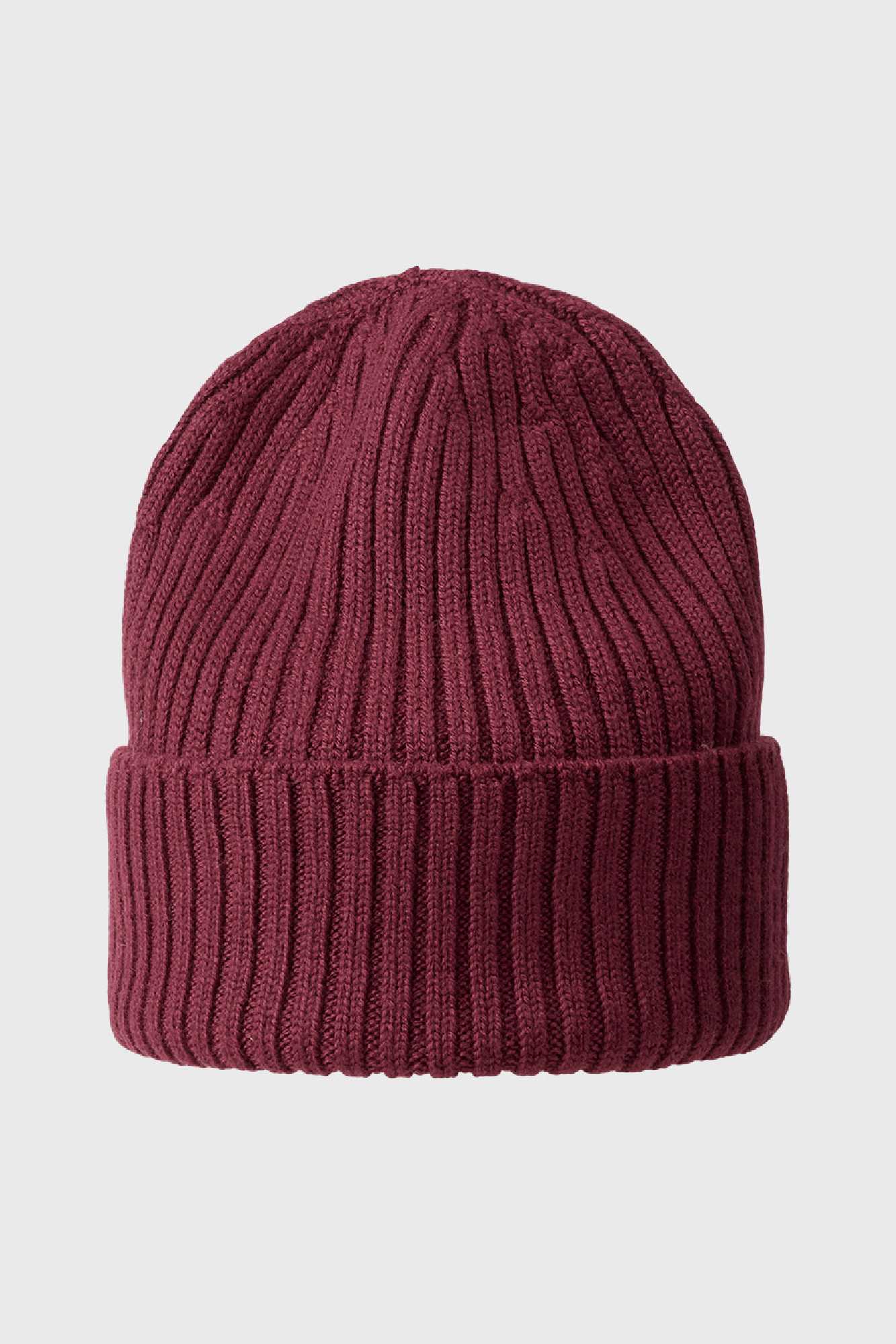 Klassisk beanie i merino uld i farven bordeaux, strikket i Italien af 100 % blødt garn.