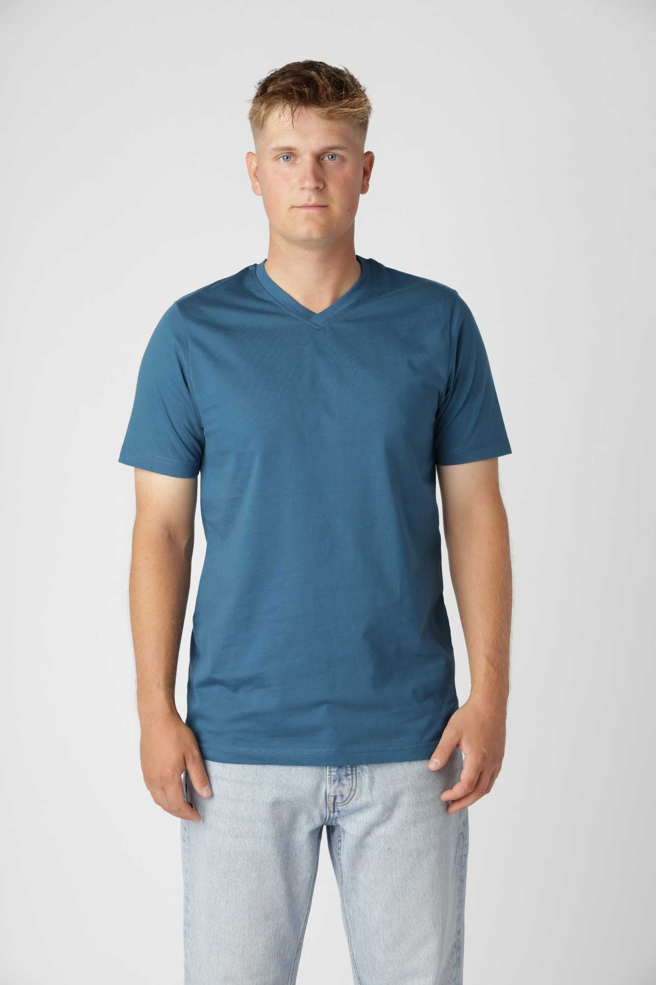 Classic V-hals T-shirt, Petroleum