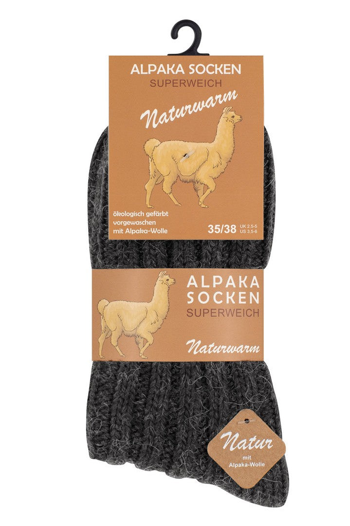 Alpaka uldsokker i grå farver, åndbare og varme, ideelle til sko og støvler.