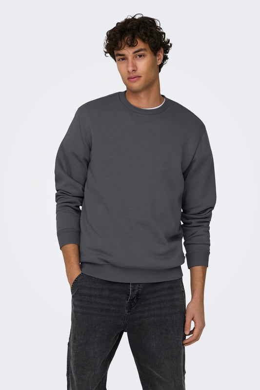 Blød Onsceres crew neck sweatshirt i farven Grey Pinstripe, ideel til både hverdag og afslappede stunder.