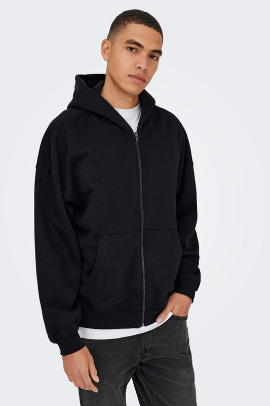 Turner Zip-up hoodie i farven sort med blød børstet inderside og afslappet pasform.